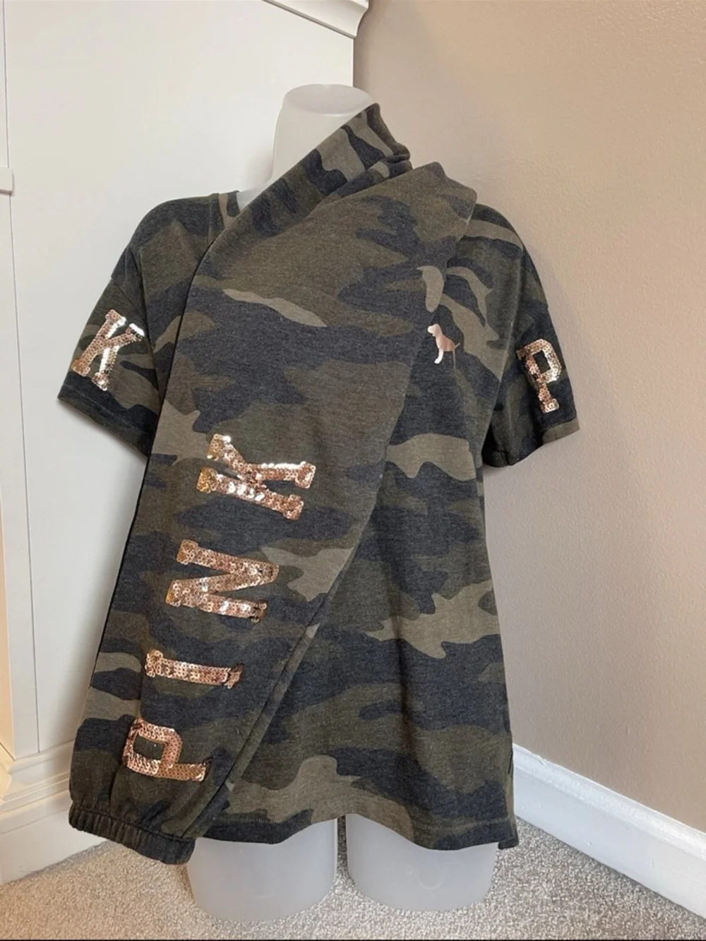 Victoria Secret Pink Camo Jogget Jacket T Shirt Set Bling Size S 3pcs Rare - Picture 3 of 8